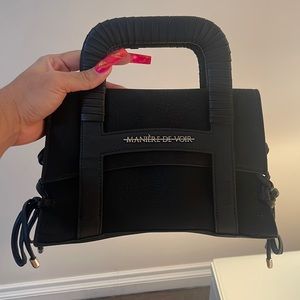 CAGED VEGAN LEATHER LACE UP BAG - BLACK